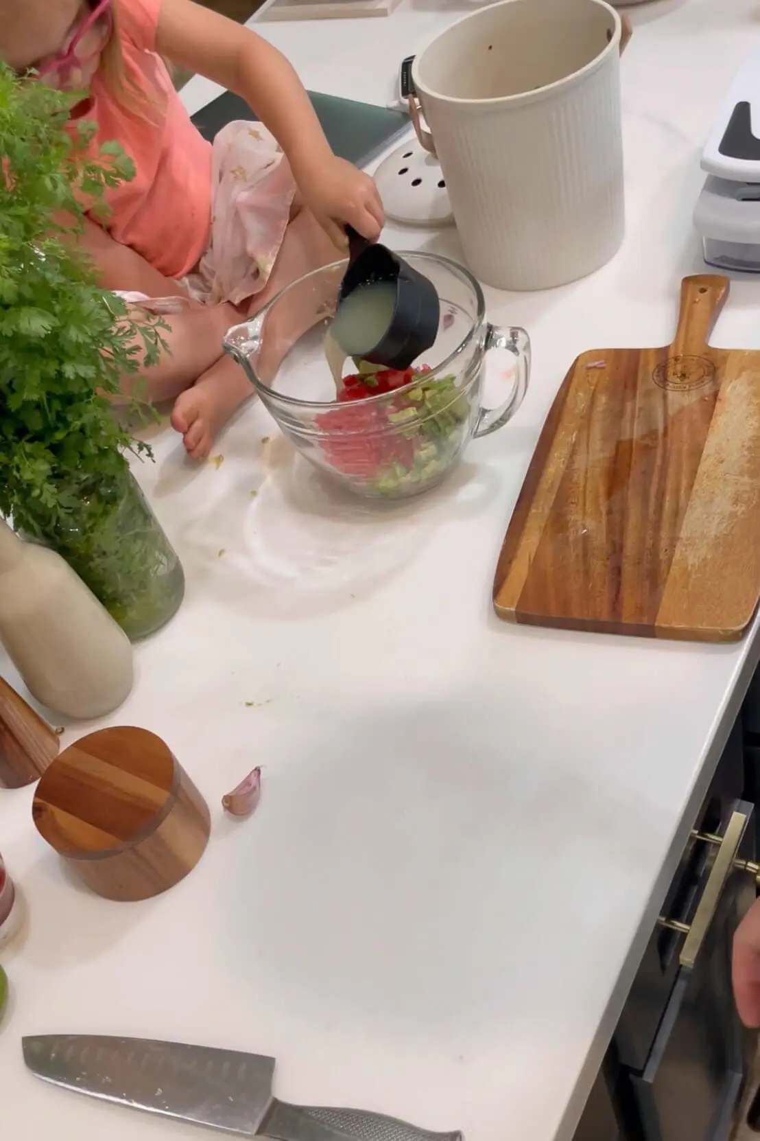 Fresh squeezed lime juice for ceviche recipe.